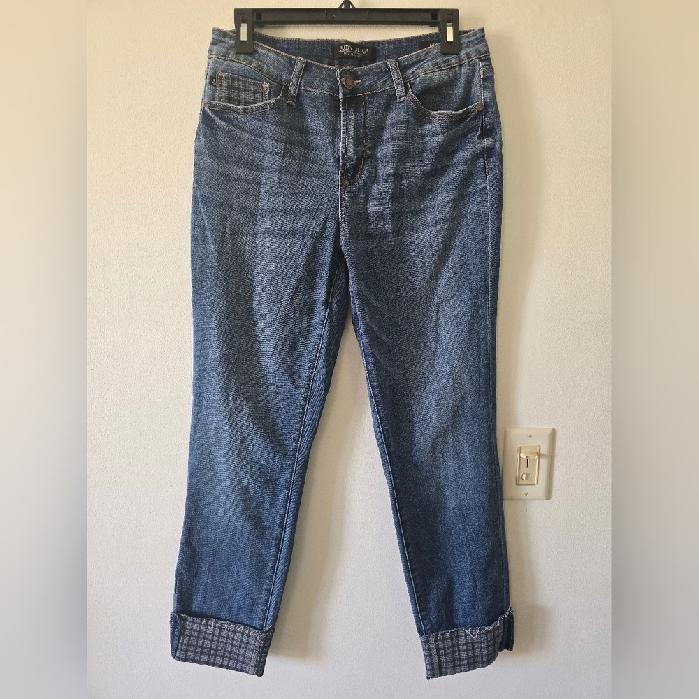 Denim Jean Country Light Distressed Plaid Cuffed Slim Fit Women's Jeans SZ 9/29